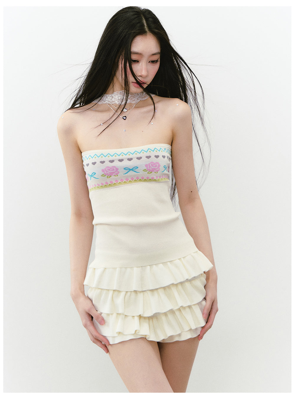 Floral Lace Off-Shoulder Bustier Vest