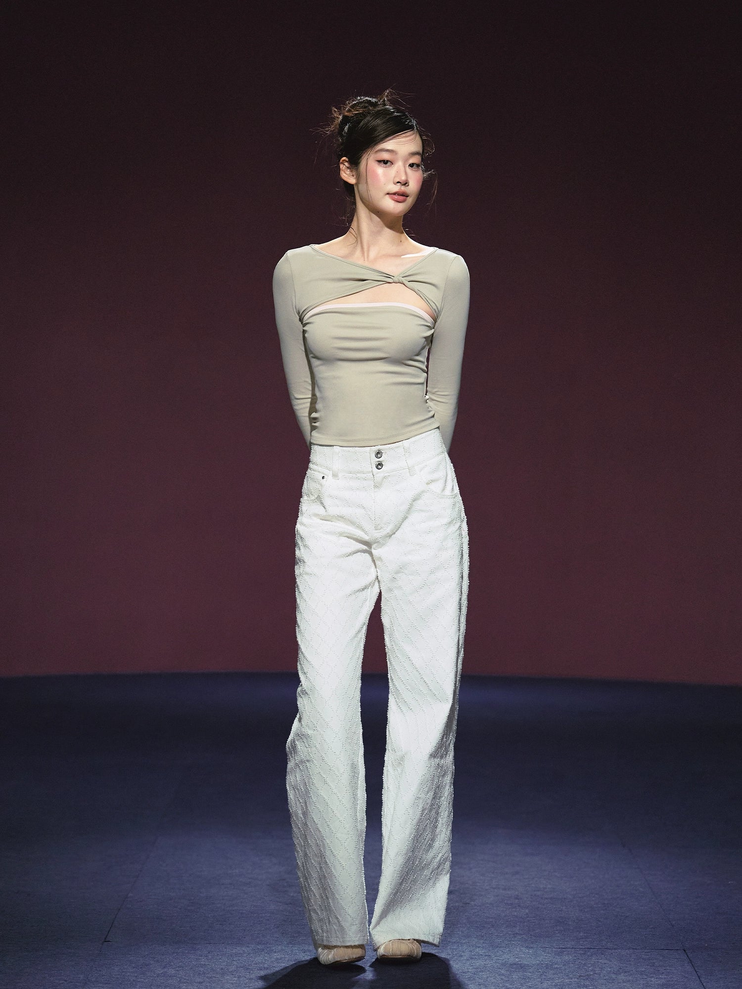 Two-Piece Color-Block Twist Waist Blouse