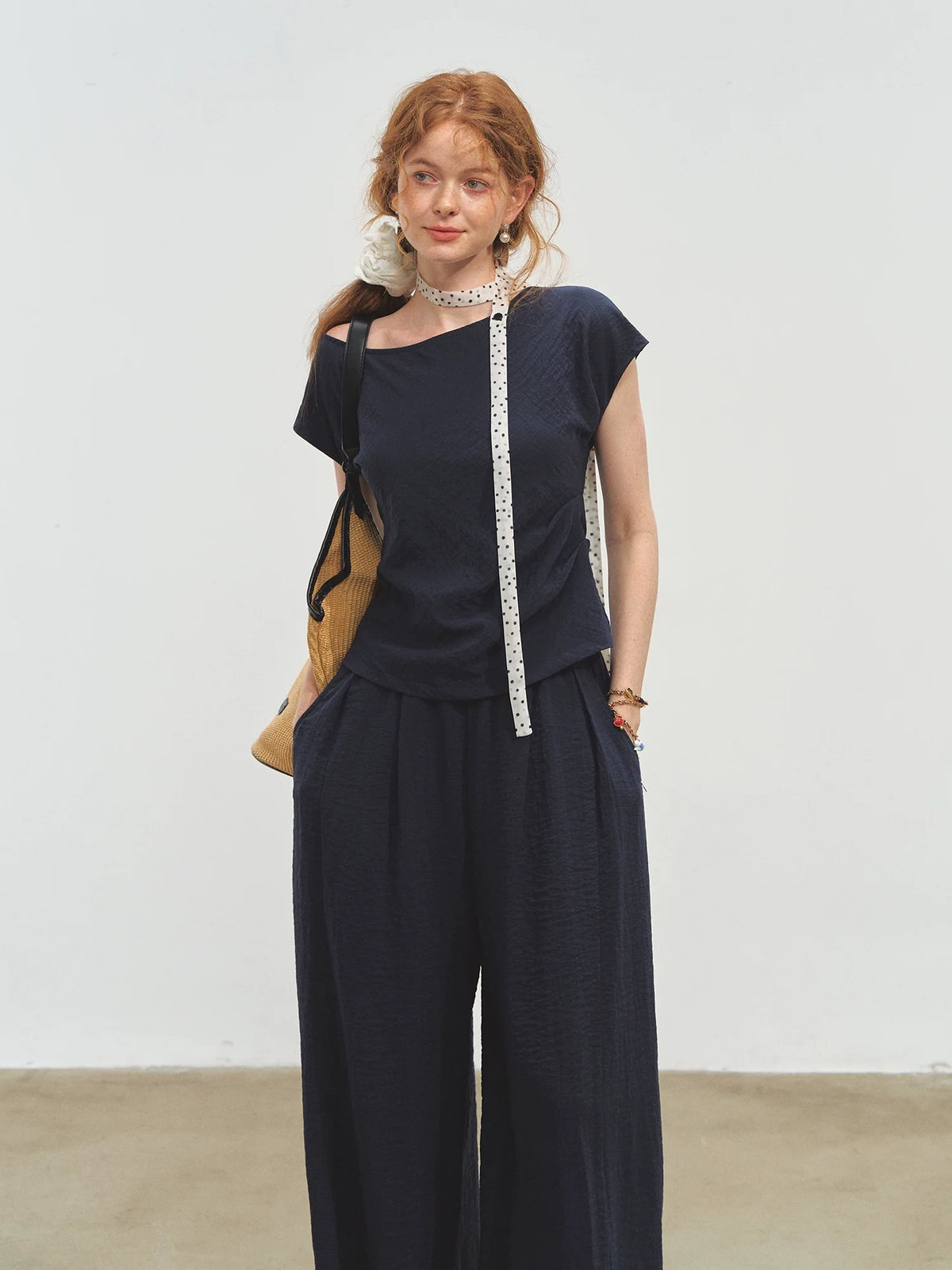 Draped Lazy Asymmetric Shoulder Convertible Top Set