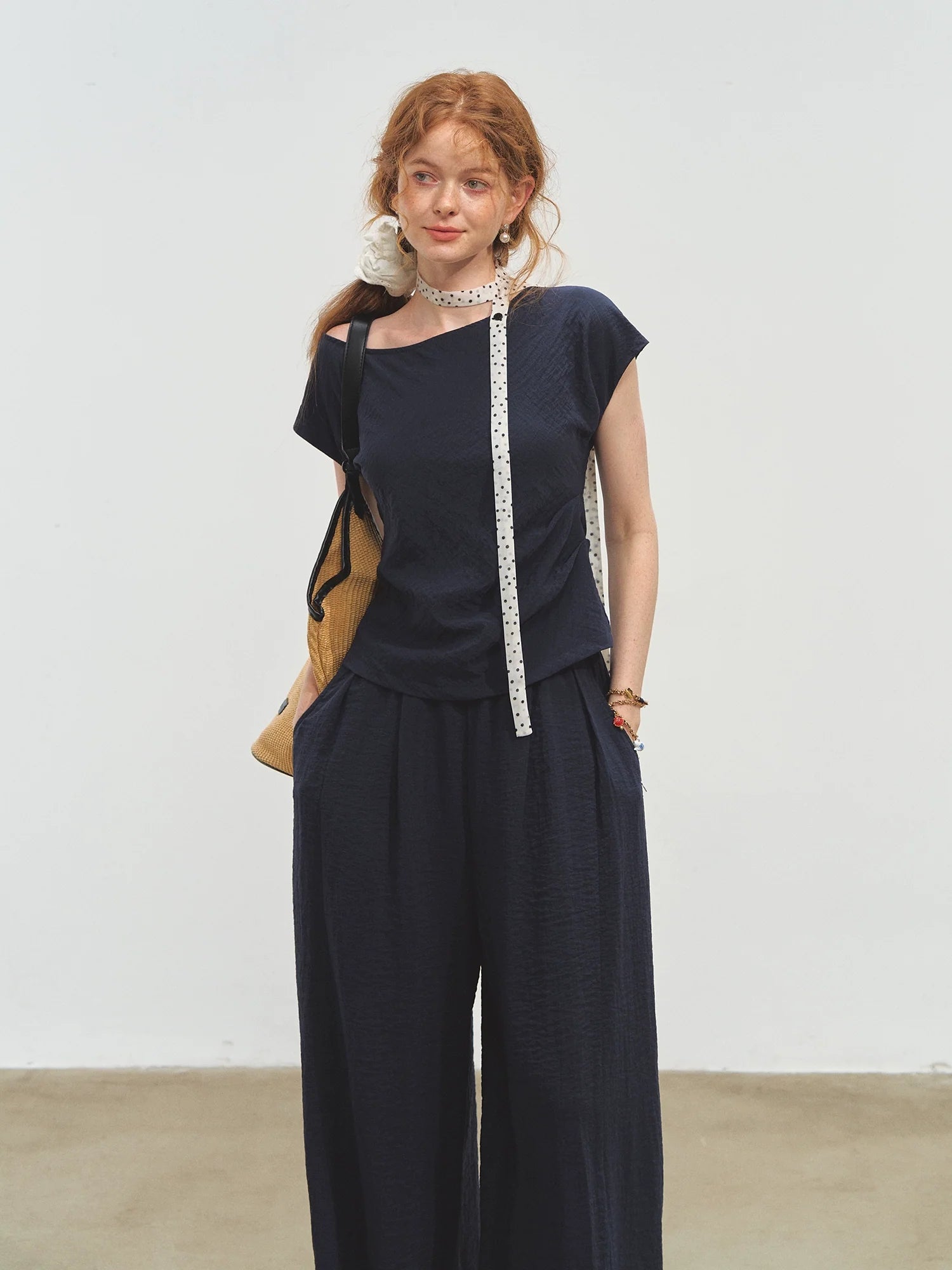 Draped Lazy Asymmetric Shoulder Convertible Top Set