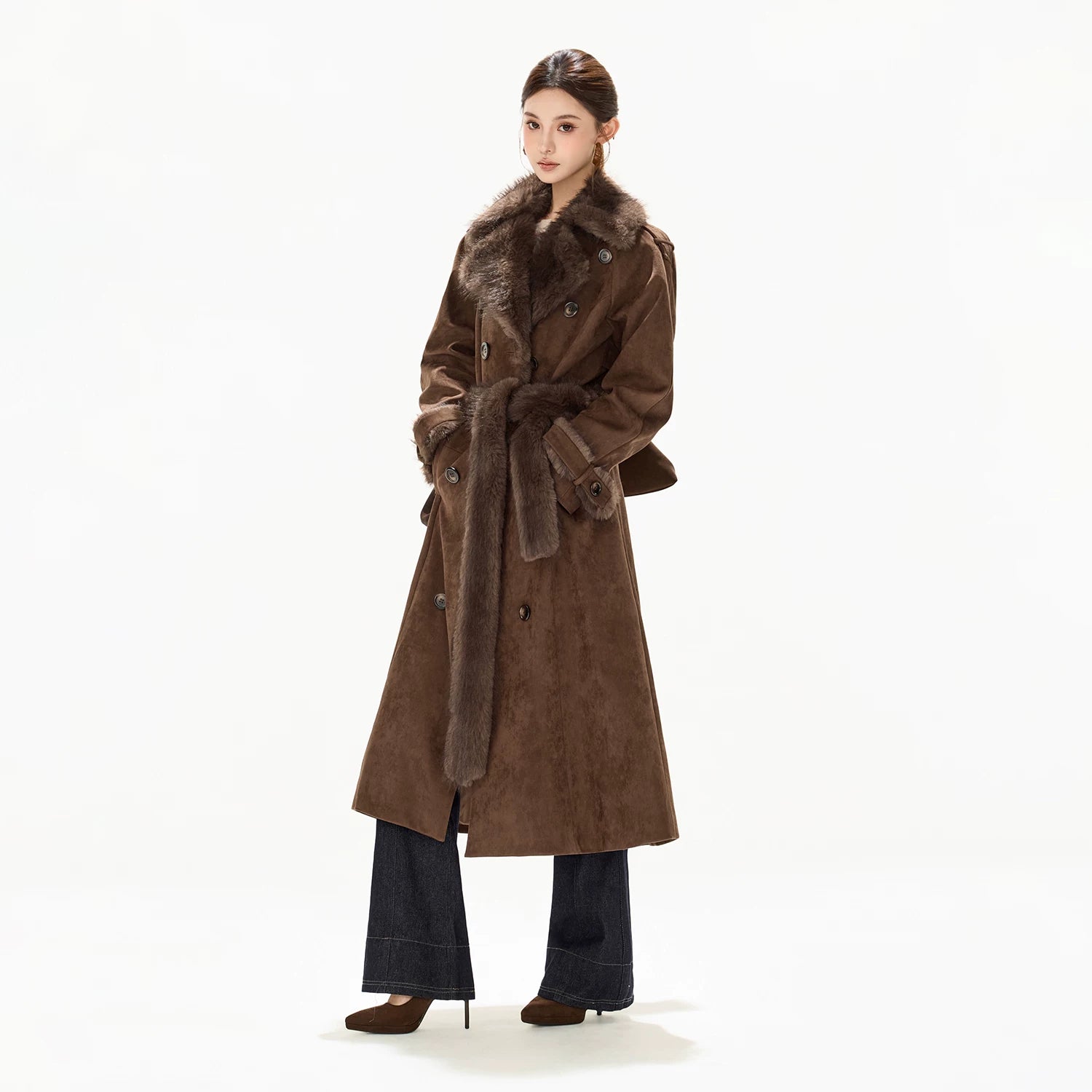 Brown Suede Belted Coat