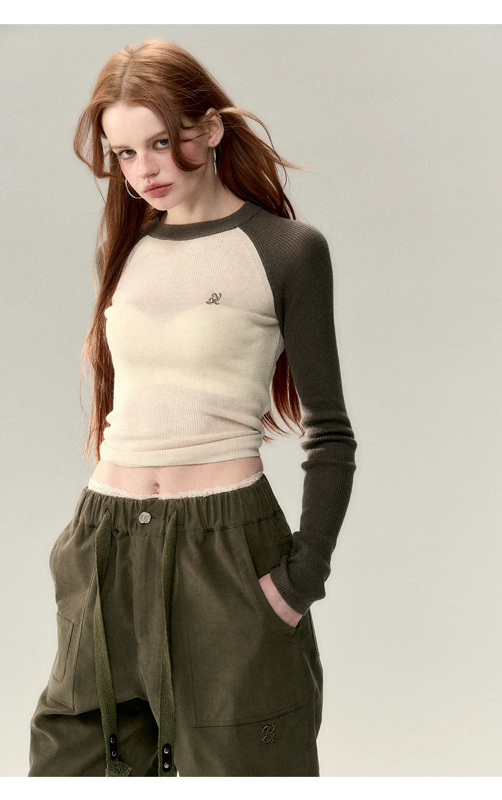 Apricot & Coffee Wool Knit Sweater