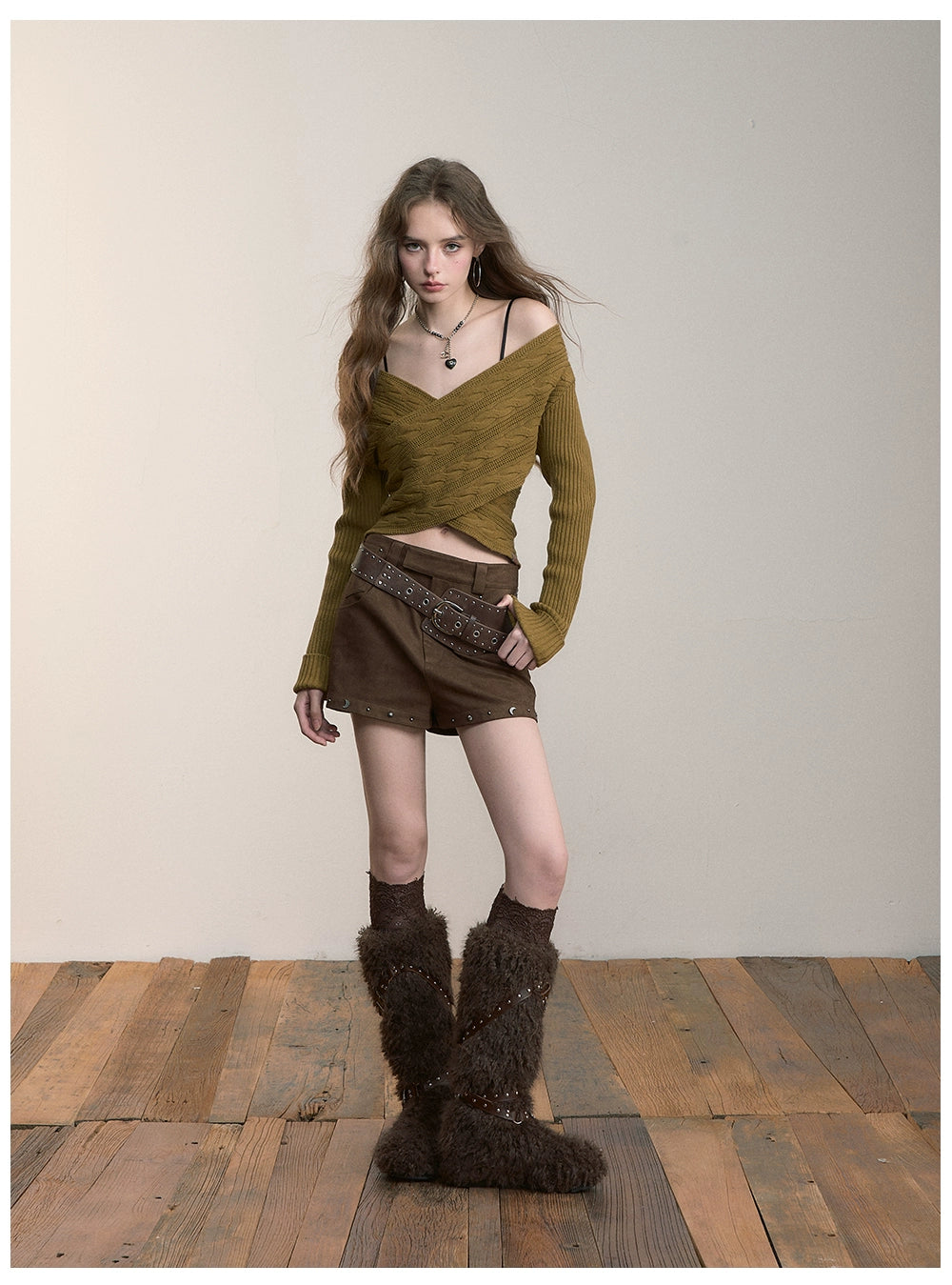 Twist-Knit Crossed Pullover