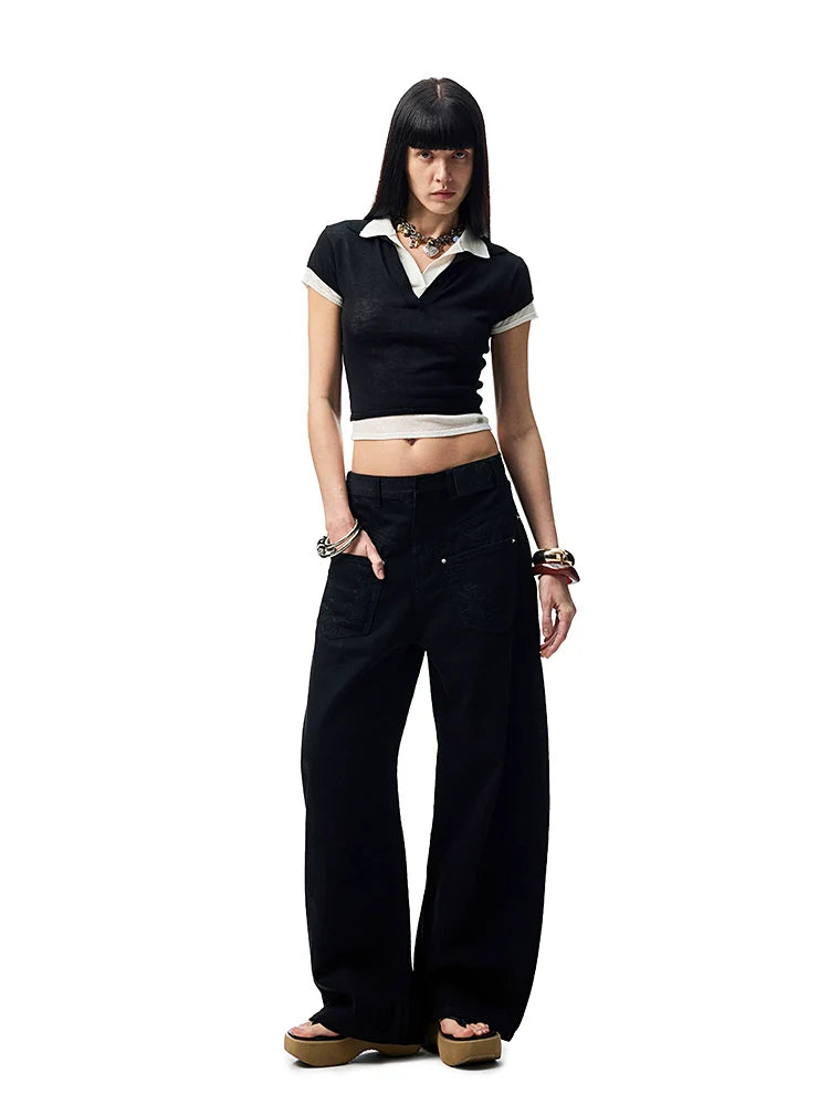 Color-Blocking Fake Two-piece Knit Polo Shirt