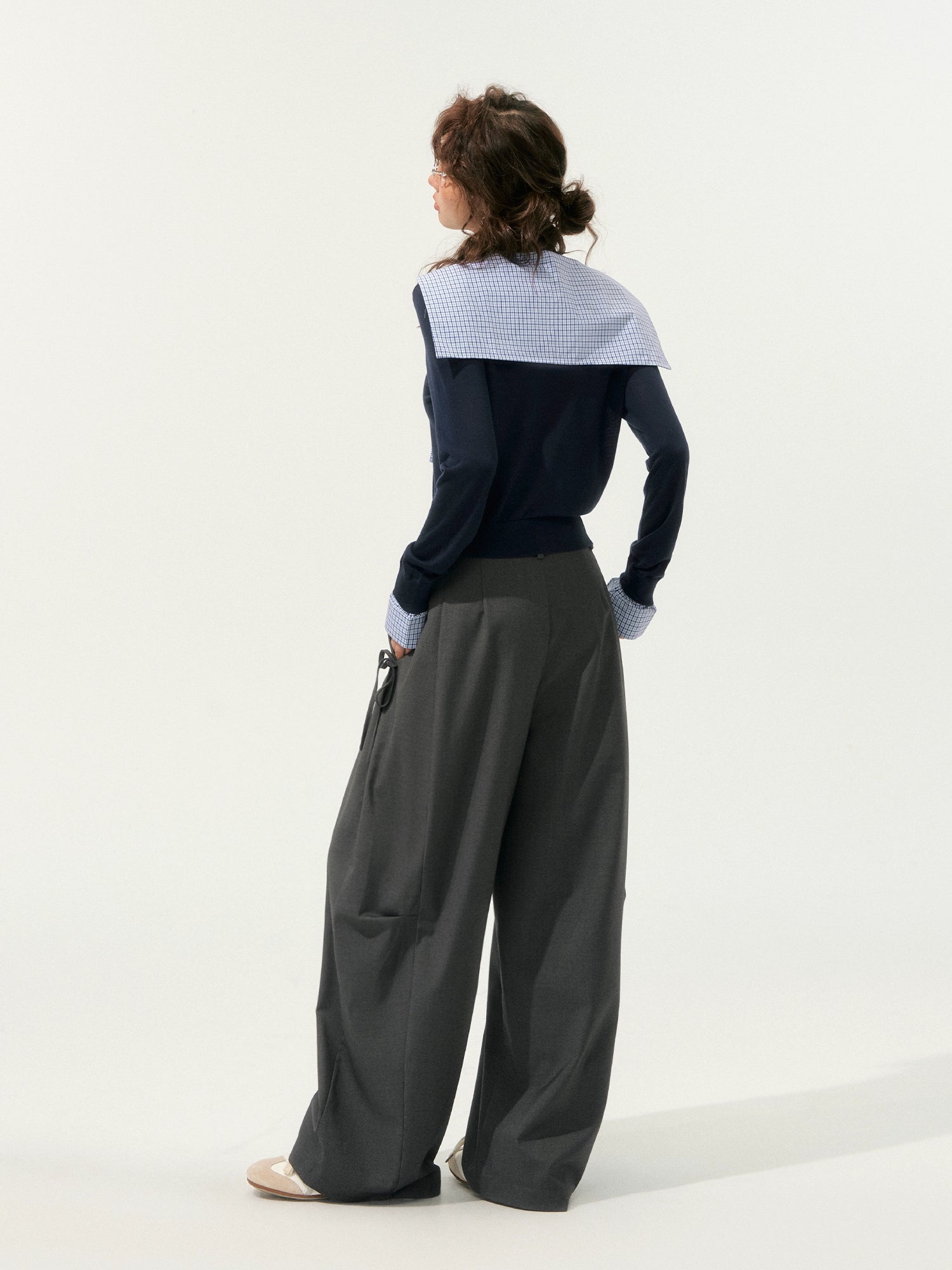 Fake Two-Piece Twist-Knot Spliced V-Neck Knit Top