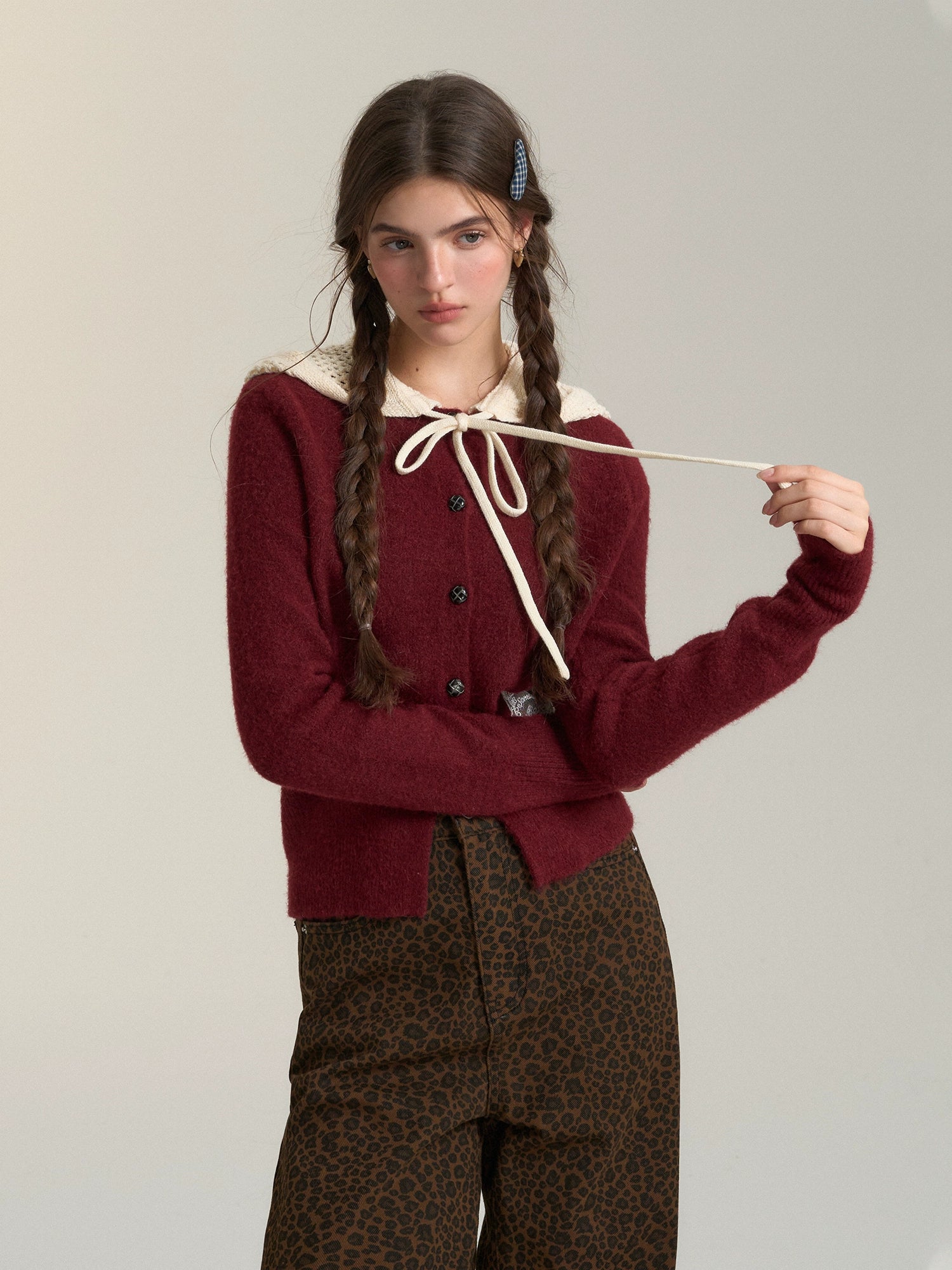 Hollow‑Knit Hooded Cardigan