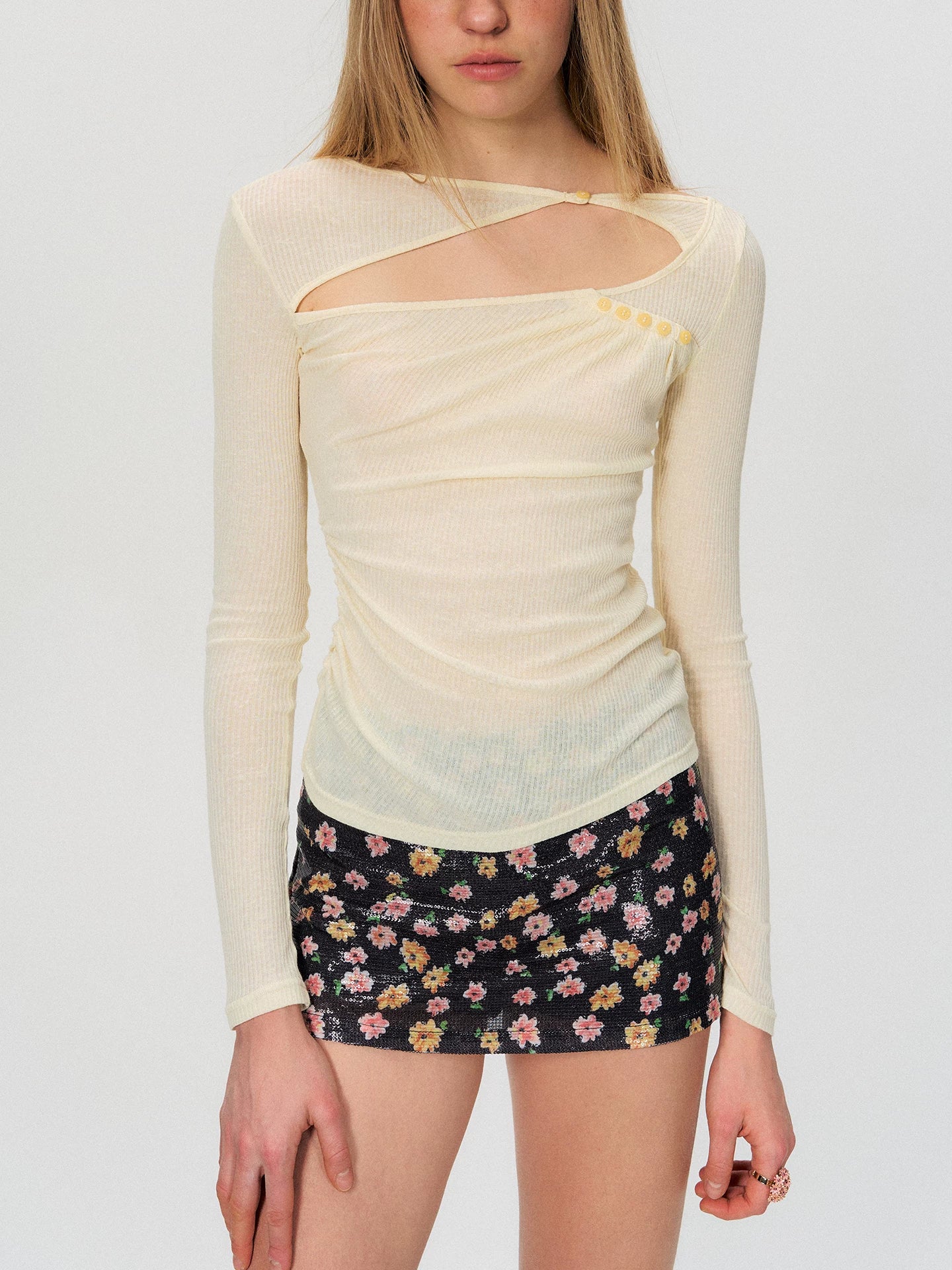 Yellow Cutout Textured Top