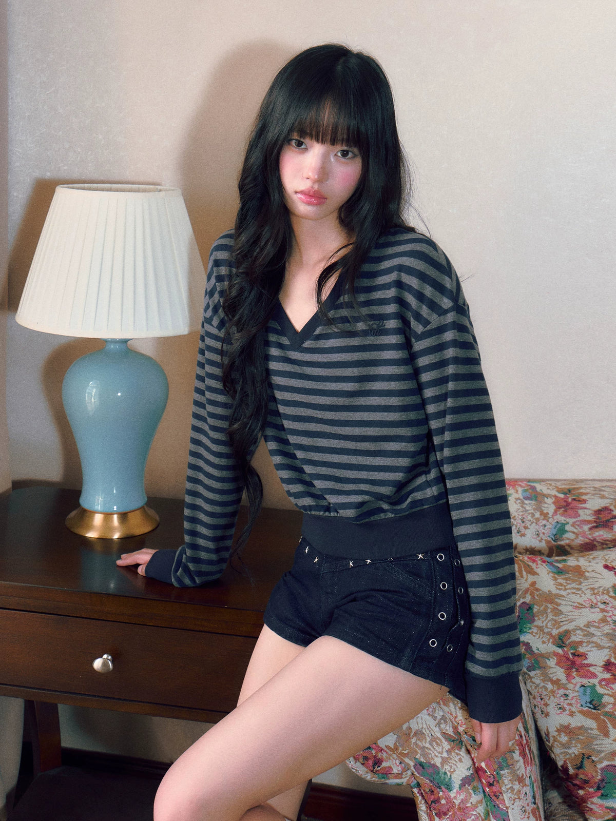 Striped V-Neck Sweatshirt