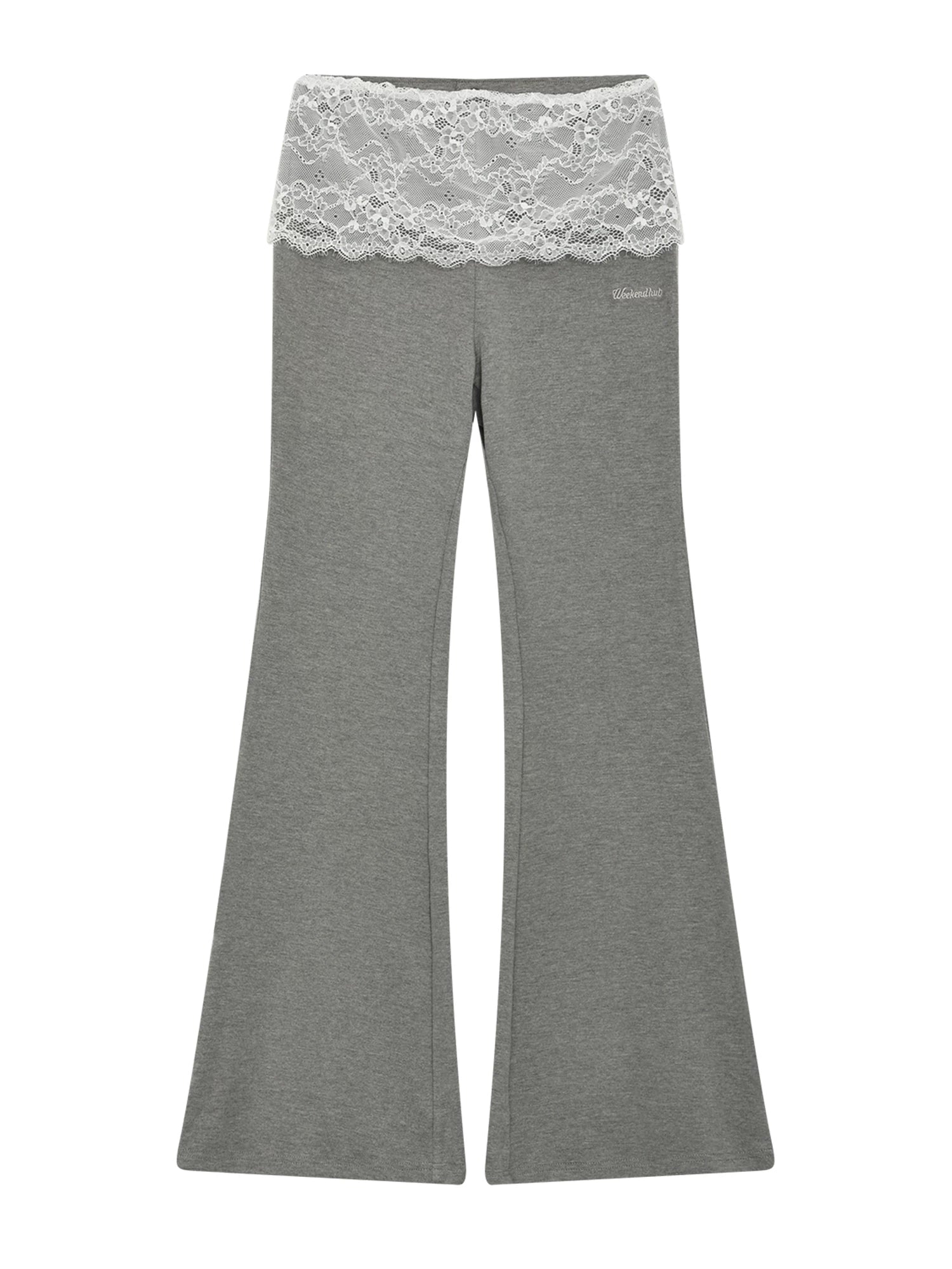 Gray Lace Panel Flared Pants