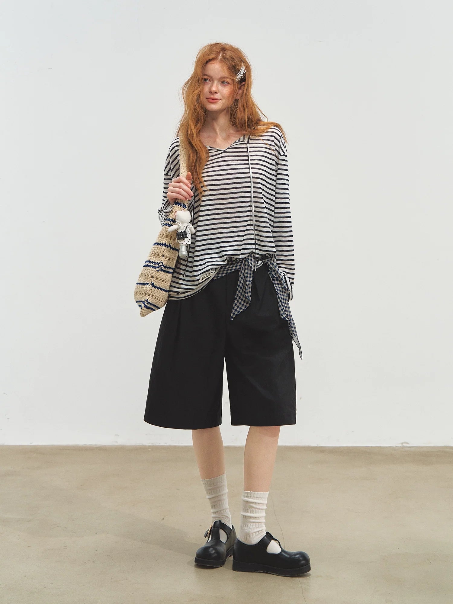 Three-dimensional Pleated Wide-leg Knee-length Shorts