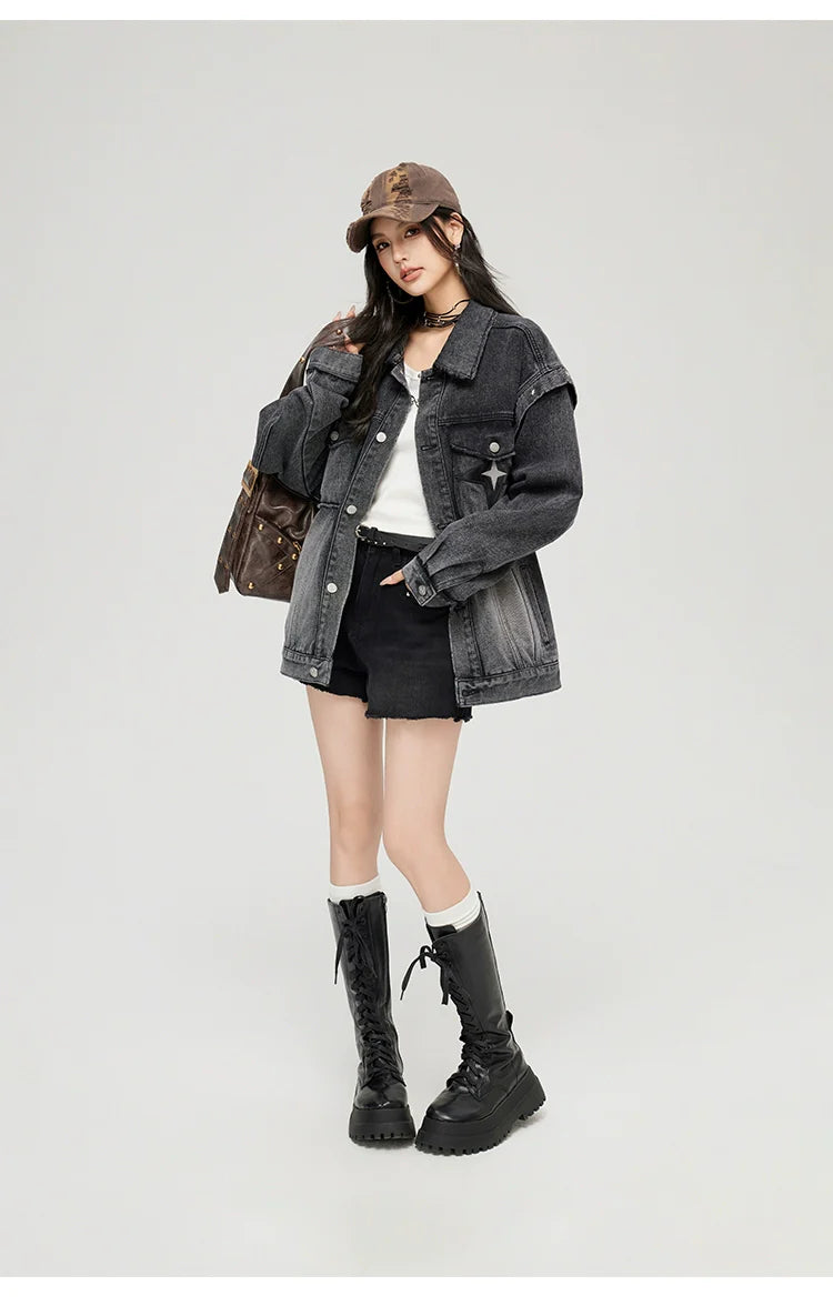 Washed Turn-down Collar Denim Jacket