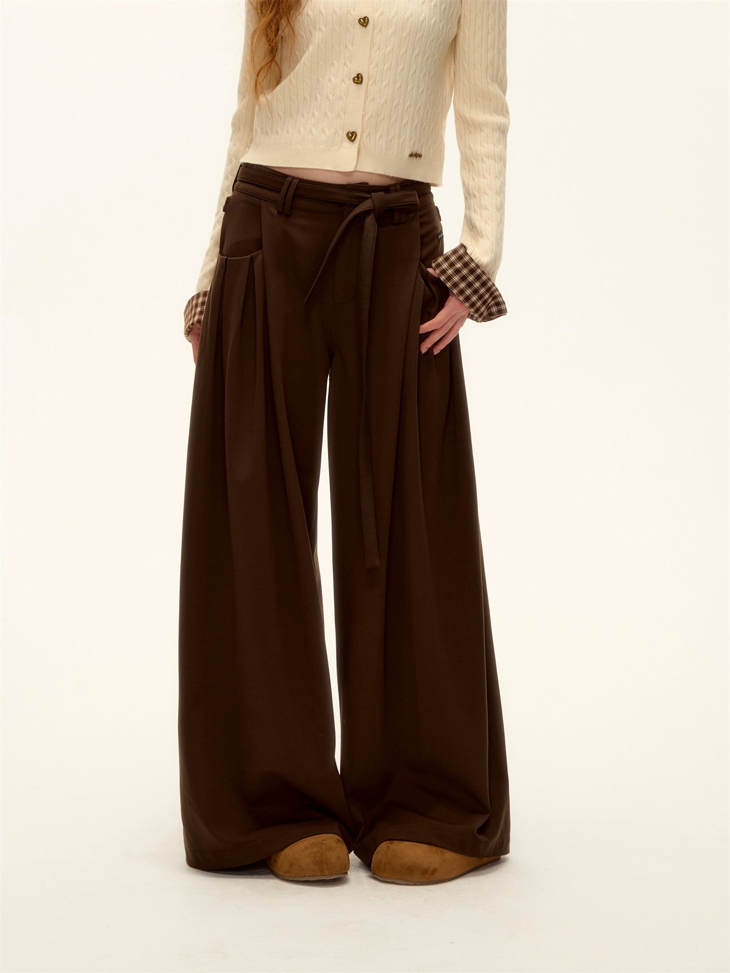 Pleated Tie Wide-Leg Pants
