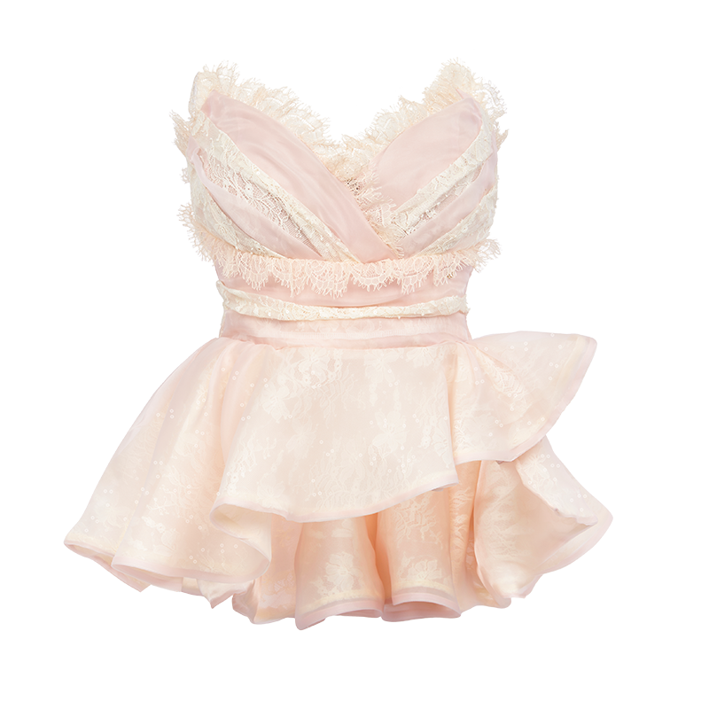Berry Irregular Design V-Neck Bustier & Skirt Set