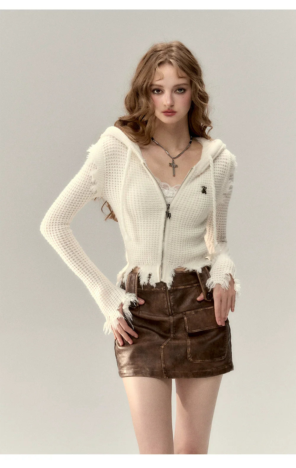 Fringe Waffle-Knit Cardigan