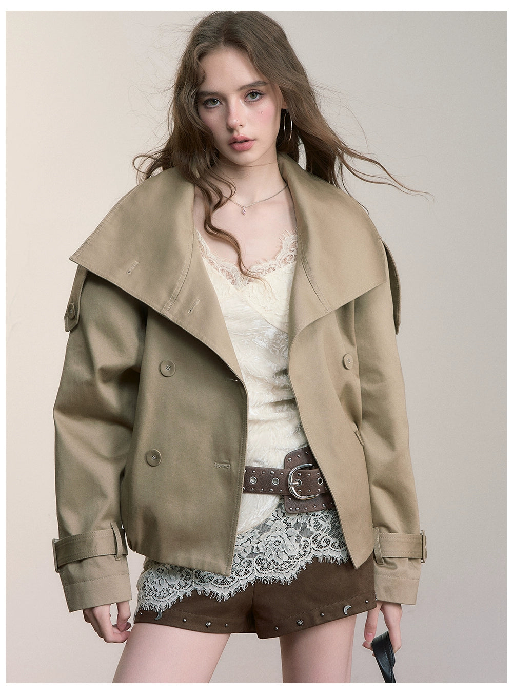 Vintage Pleated Stand Collar Jacket