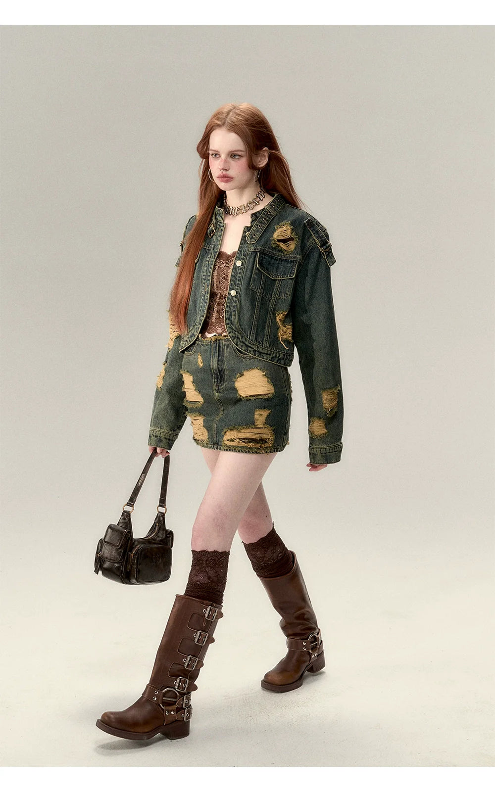 Double-Layer Distressed Denim Jacket