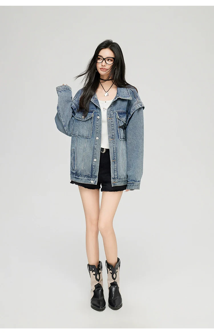 Washed Turn-down Collar Denim Jacket