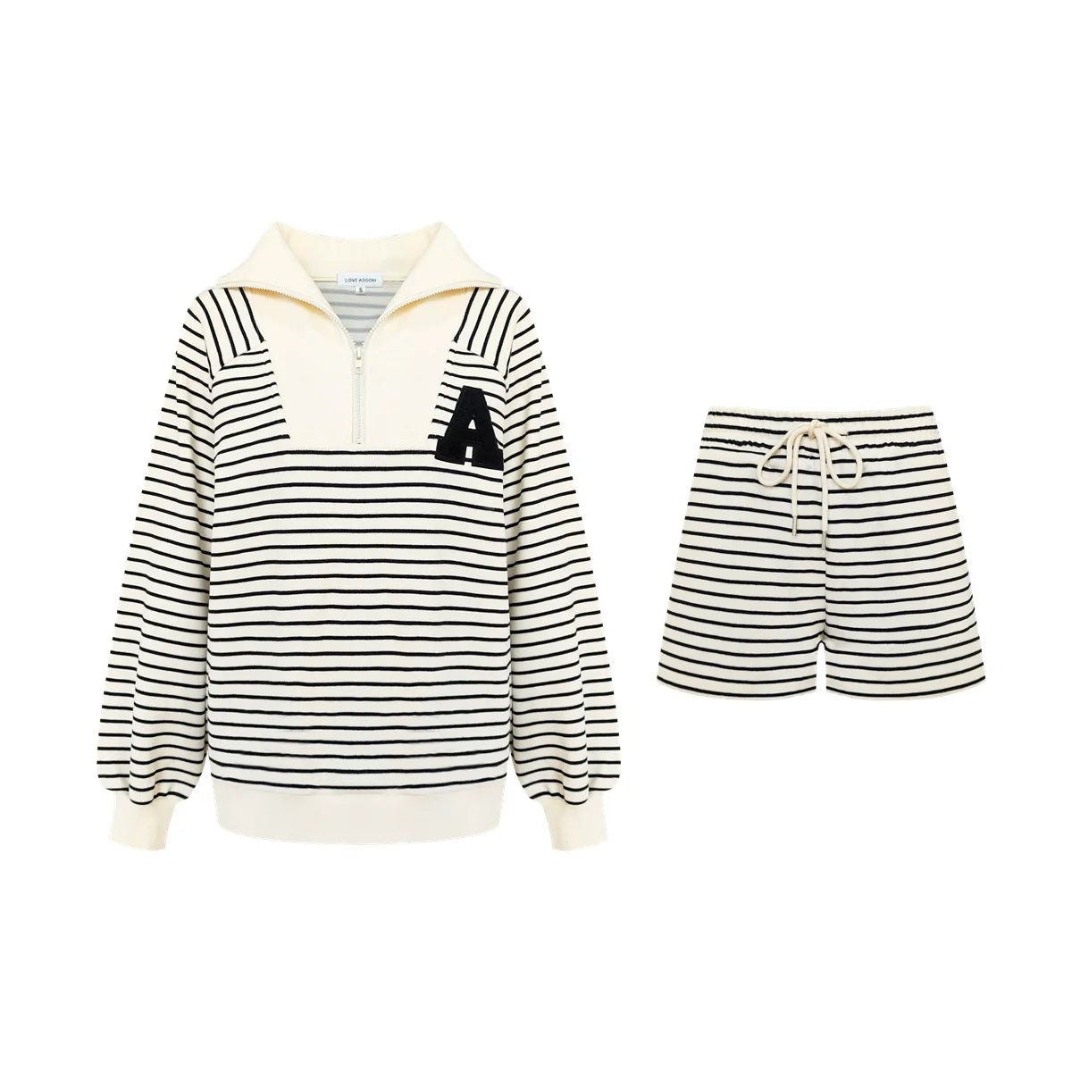 Striped Embroidered Sweatshirt & Shorts Set