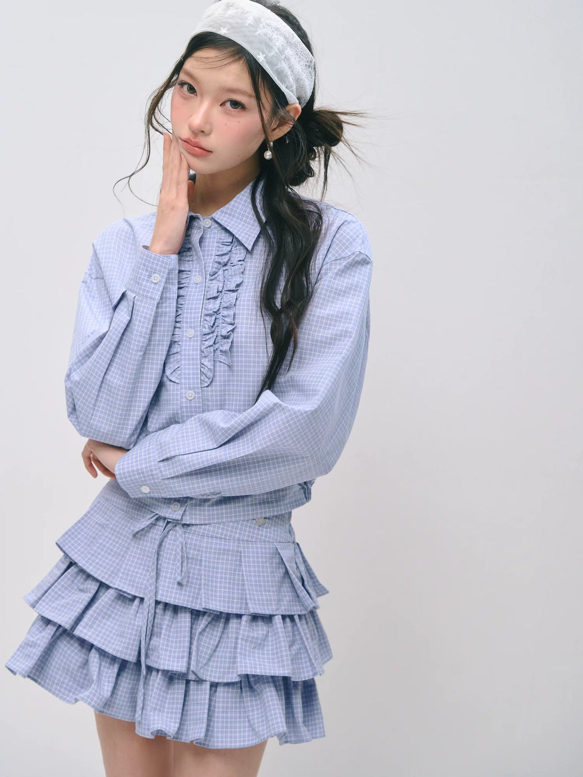 Plaid Ruffle Shirt & Skirt Set