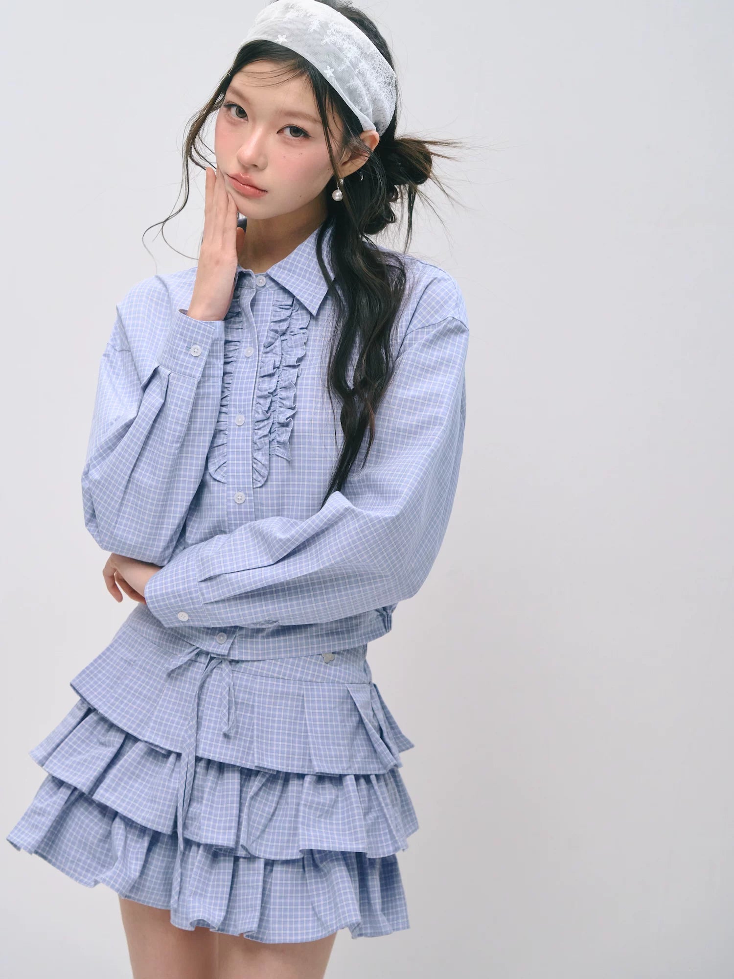 Plaid Ruffle Shirt & Skirt Set