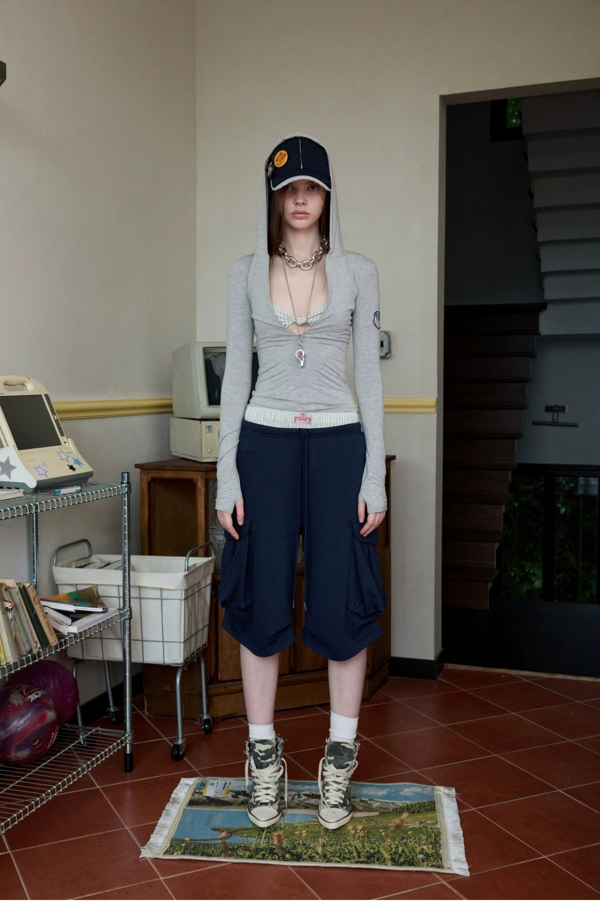 Hooded Zip Slim Long-Sleeve T-shirt