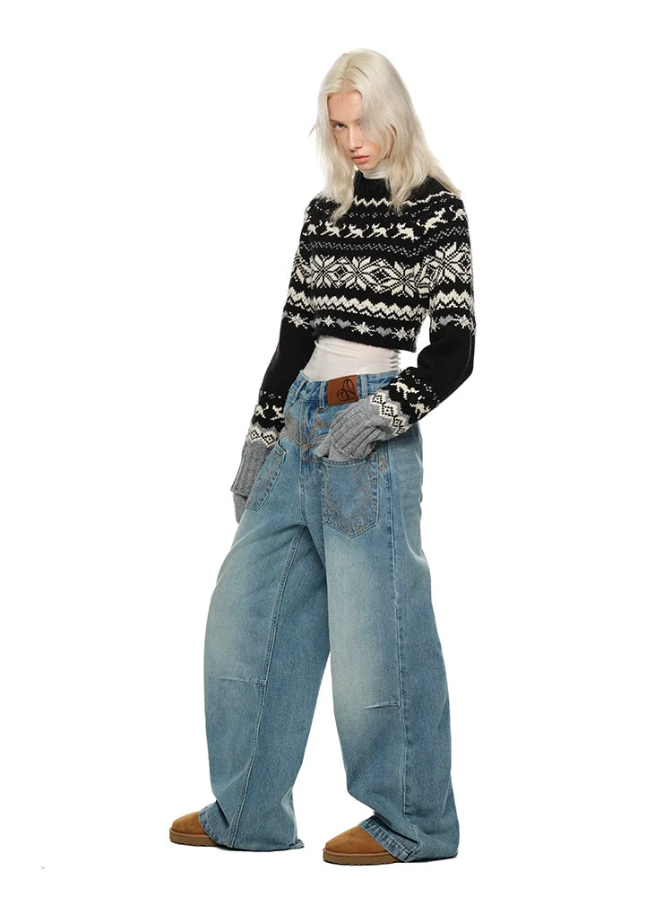 Vintage Jacquard Chunky Knit Crewneck Sweater