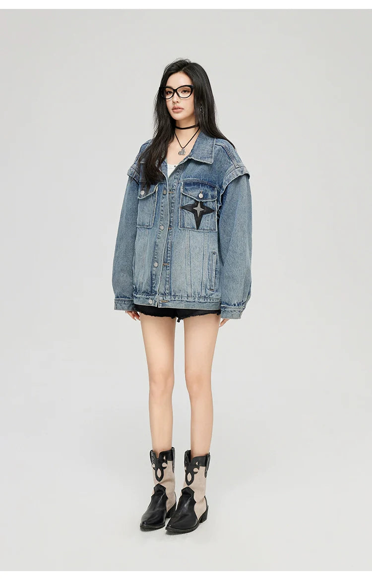 Washed Turn-down Collar Denim Jacket