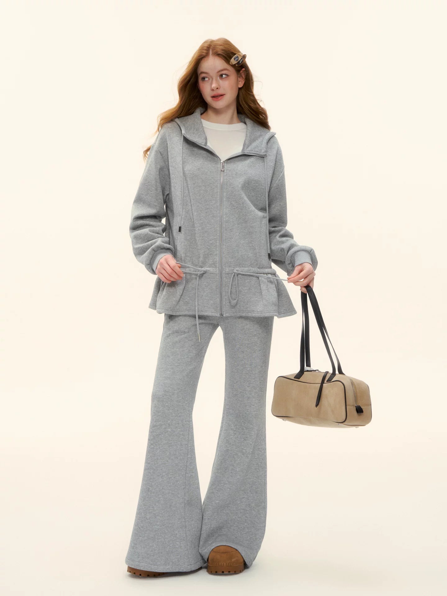 Drawstring Fleece-lined Hoodie & Pants Set