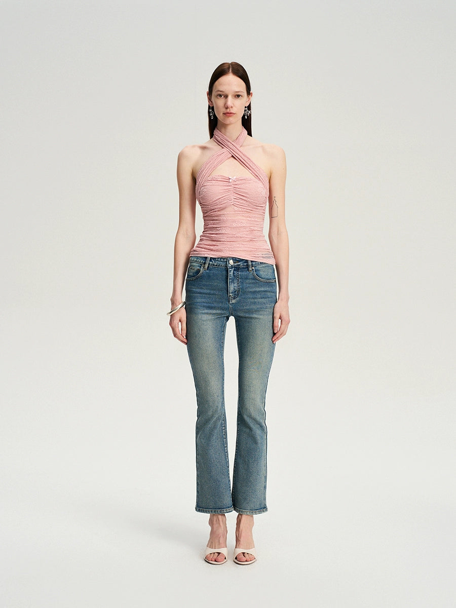 Lace Bow Cross Halter Camisole