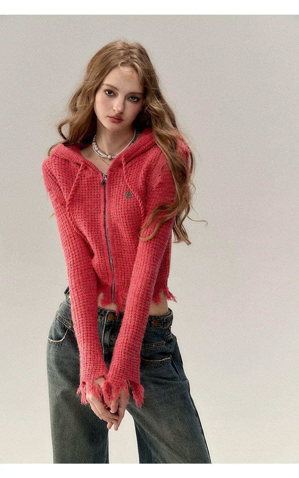 Fringe Waffle-Knit Cardigan