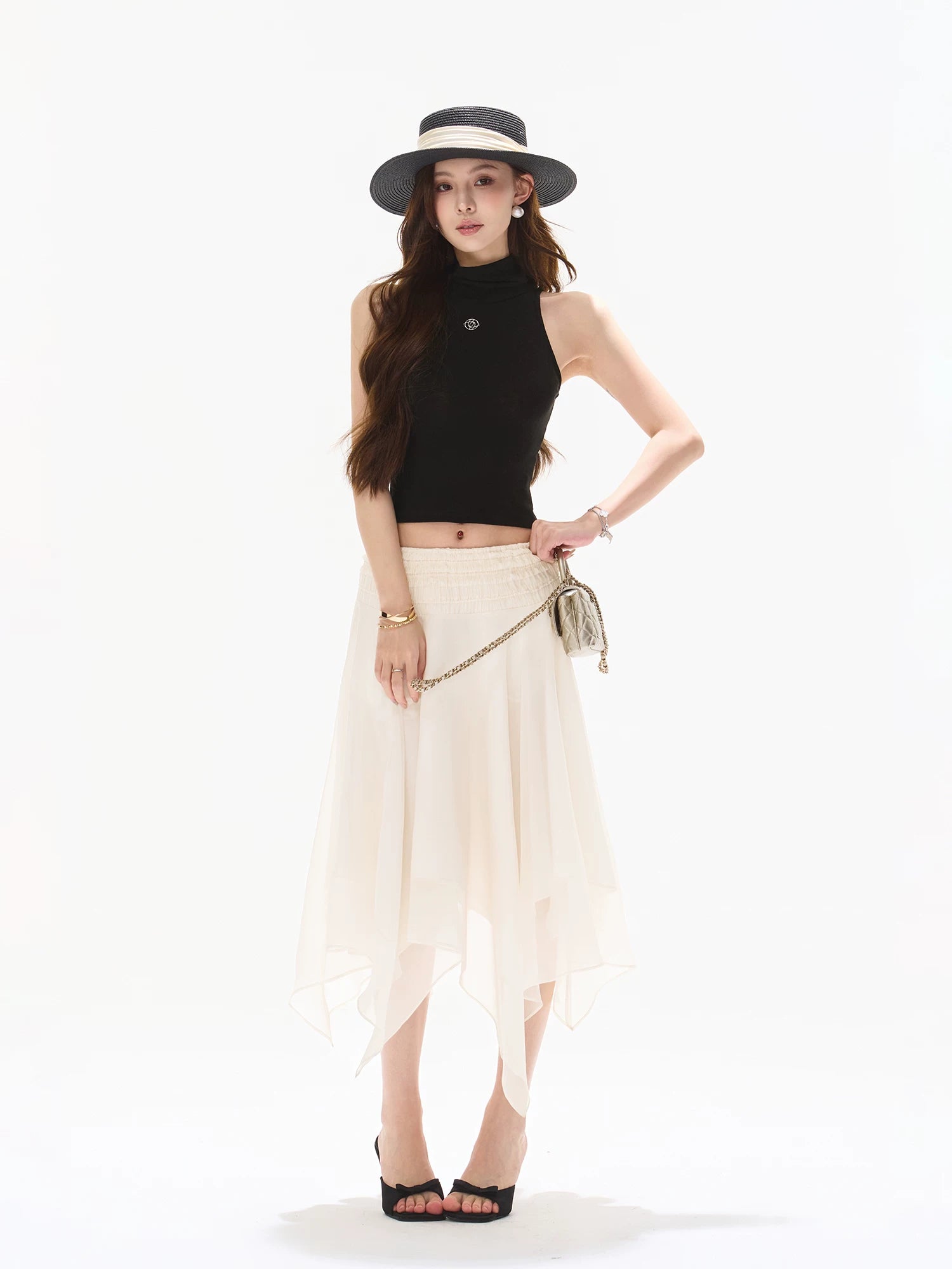 Asymmetrical Chiffon Midi Skirt