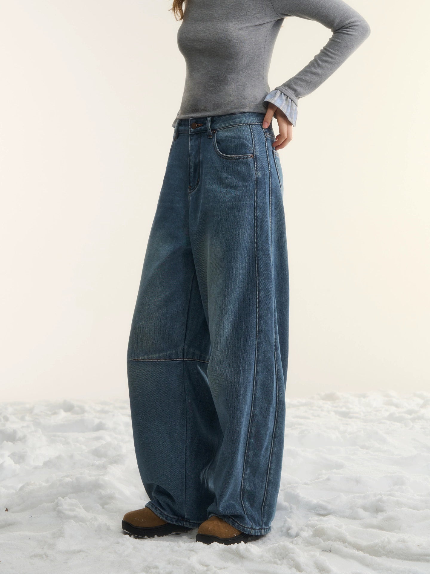 Fleece-Lined Curved-Leg Jeans
