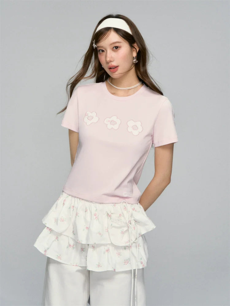 Floral Drawstring Pocket Multi-Layered Cake Skirt