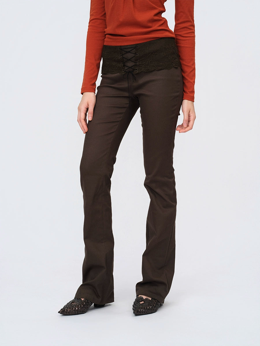 Brown Lace Panel Pants