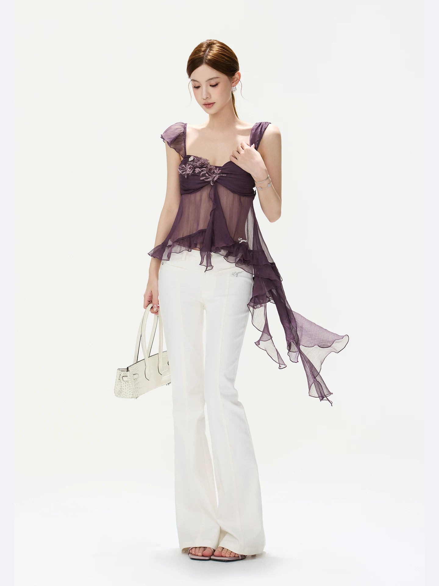 Floral Appliqué Chiffon Cami