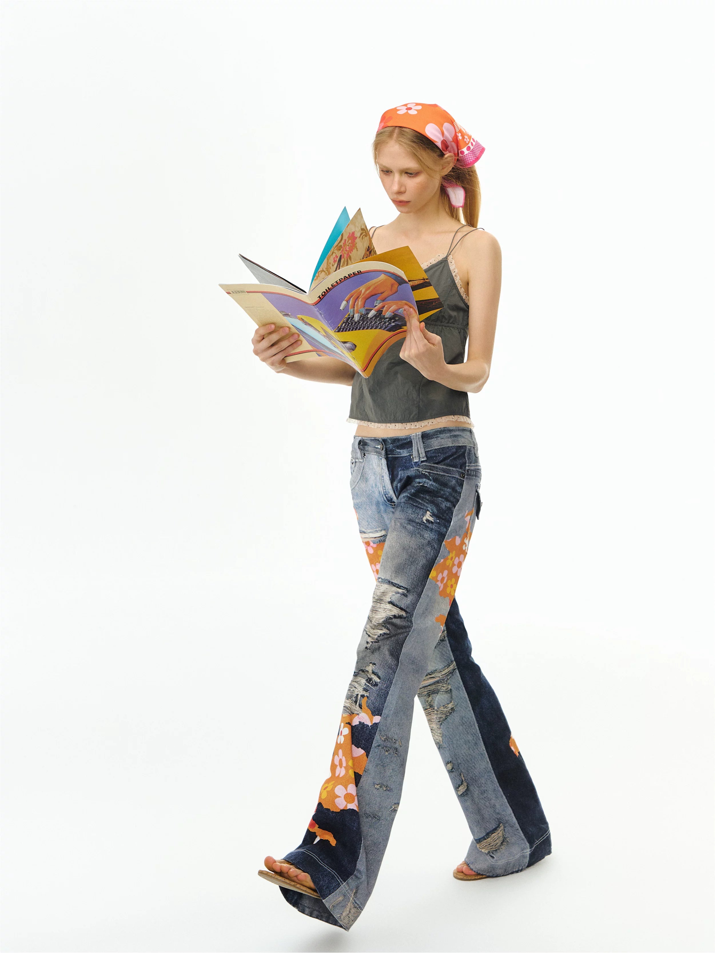 Graffiti Patchwork Flare Jeans