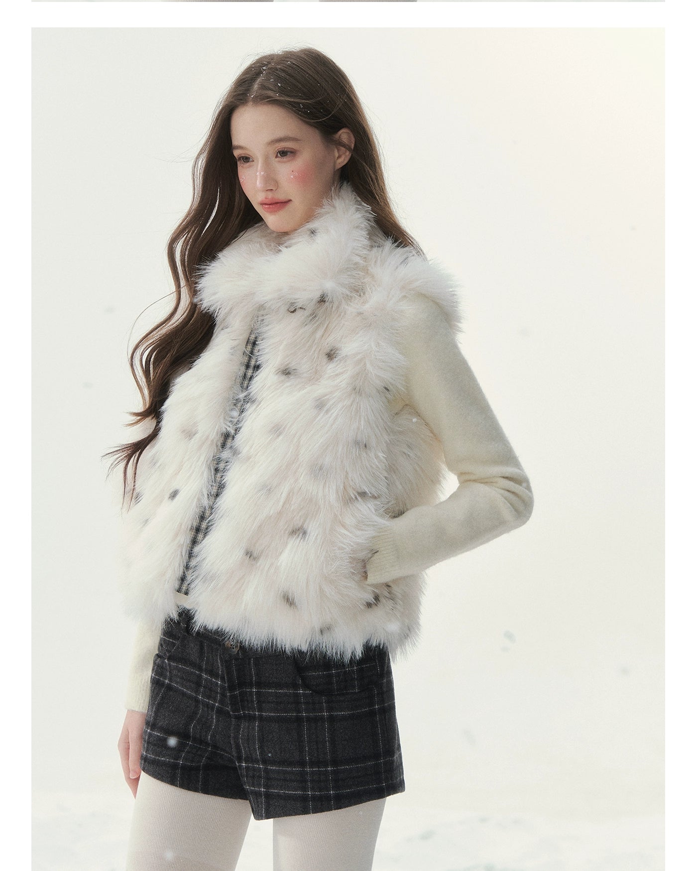 Polka-Check Reversible Faux-Fur Vest
