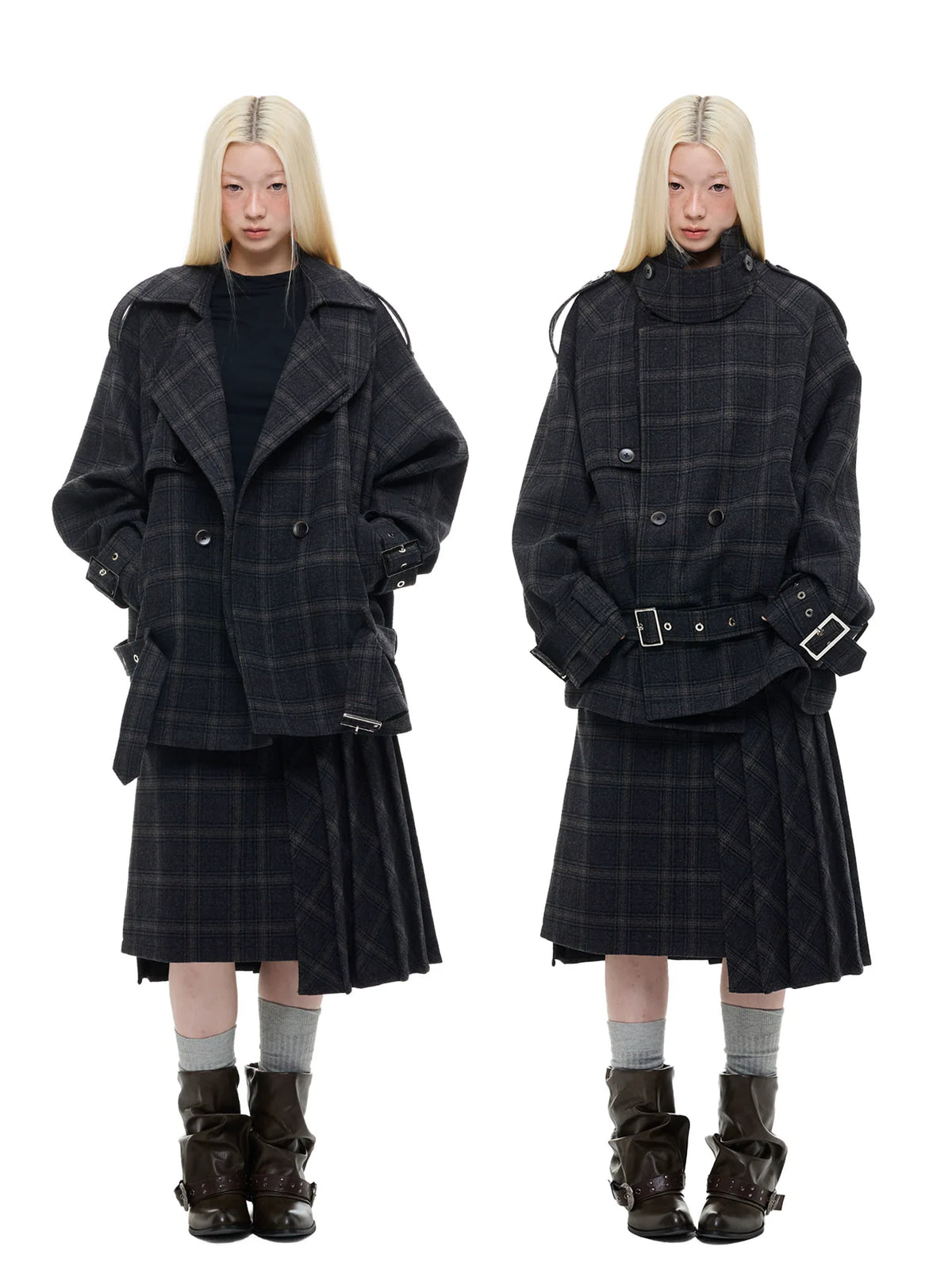 Vintage Plaid Wool Blend Jacket Set