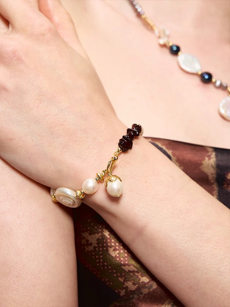 Vintage Golden Garnet Red Baroque Pearl Bracelet