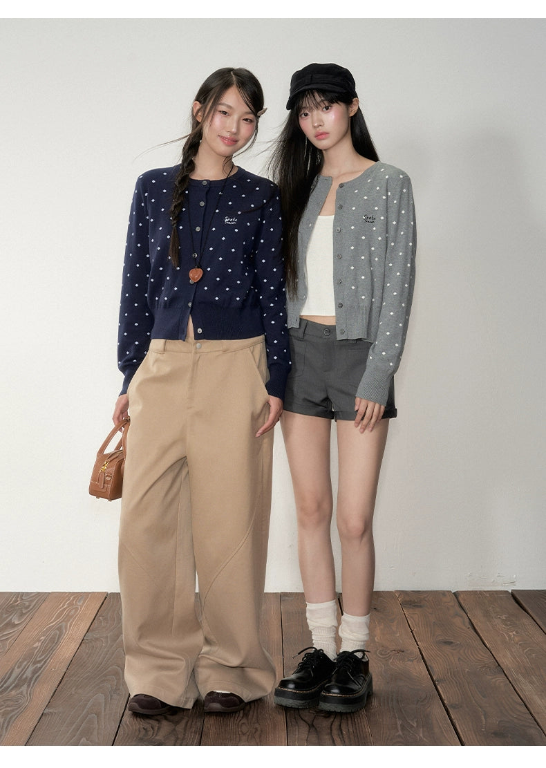 Blue & Gray Polka Dot Knit Cardigan