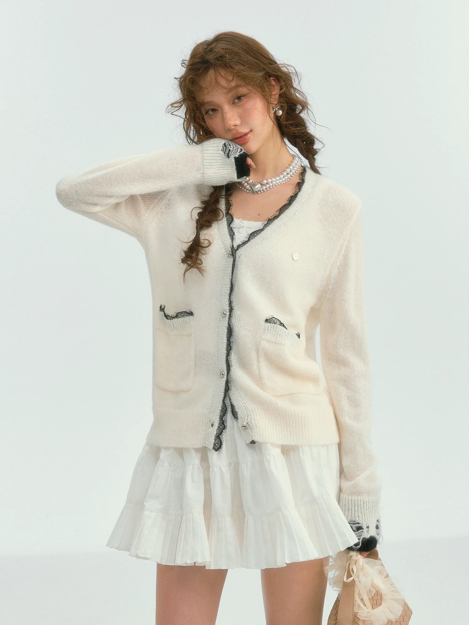 Color-Blocked Lace Trim Cardigan