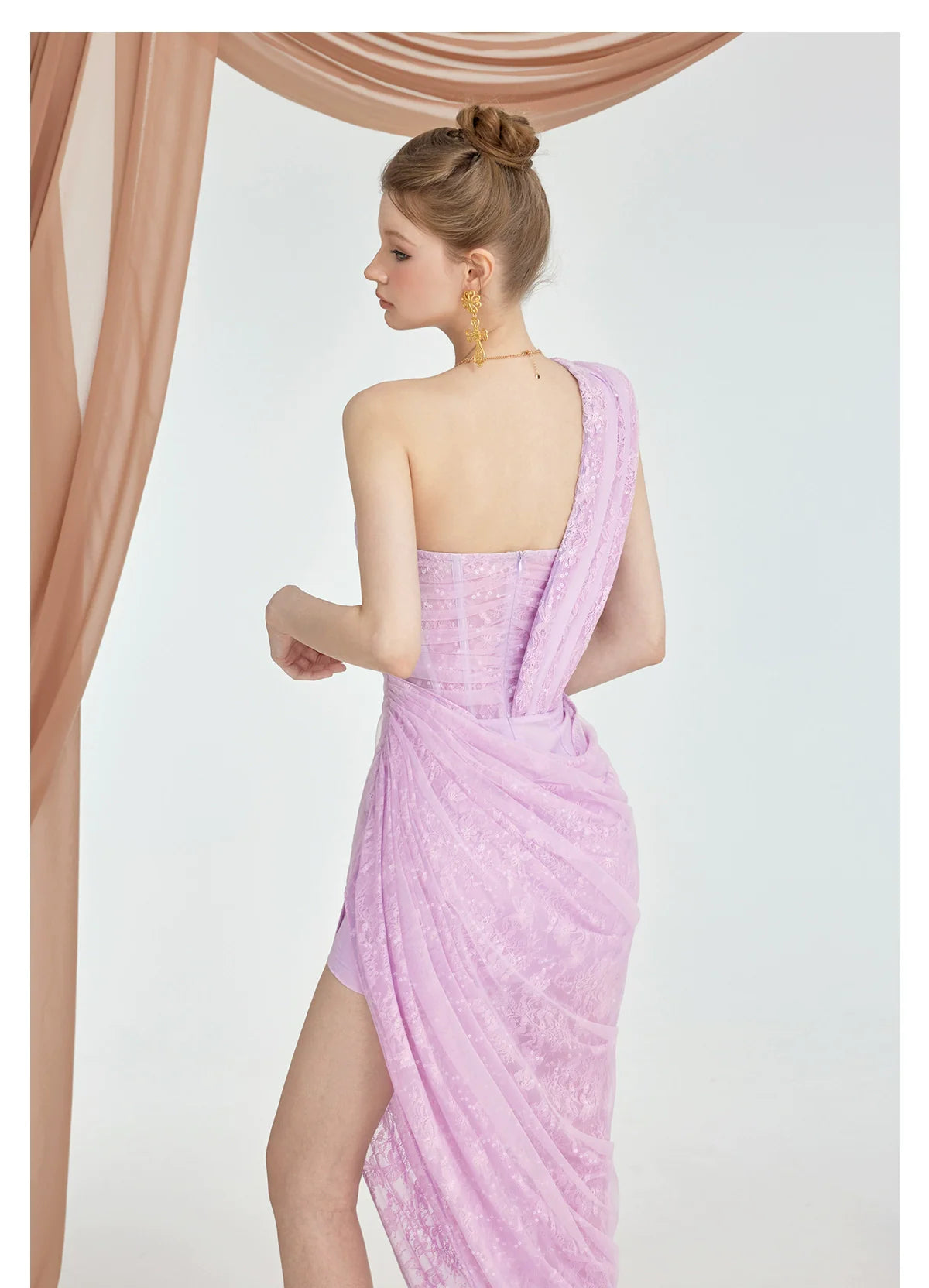 Lillian Lace Chiffon Mesh Knot Dress