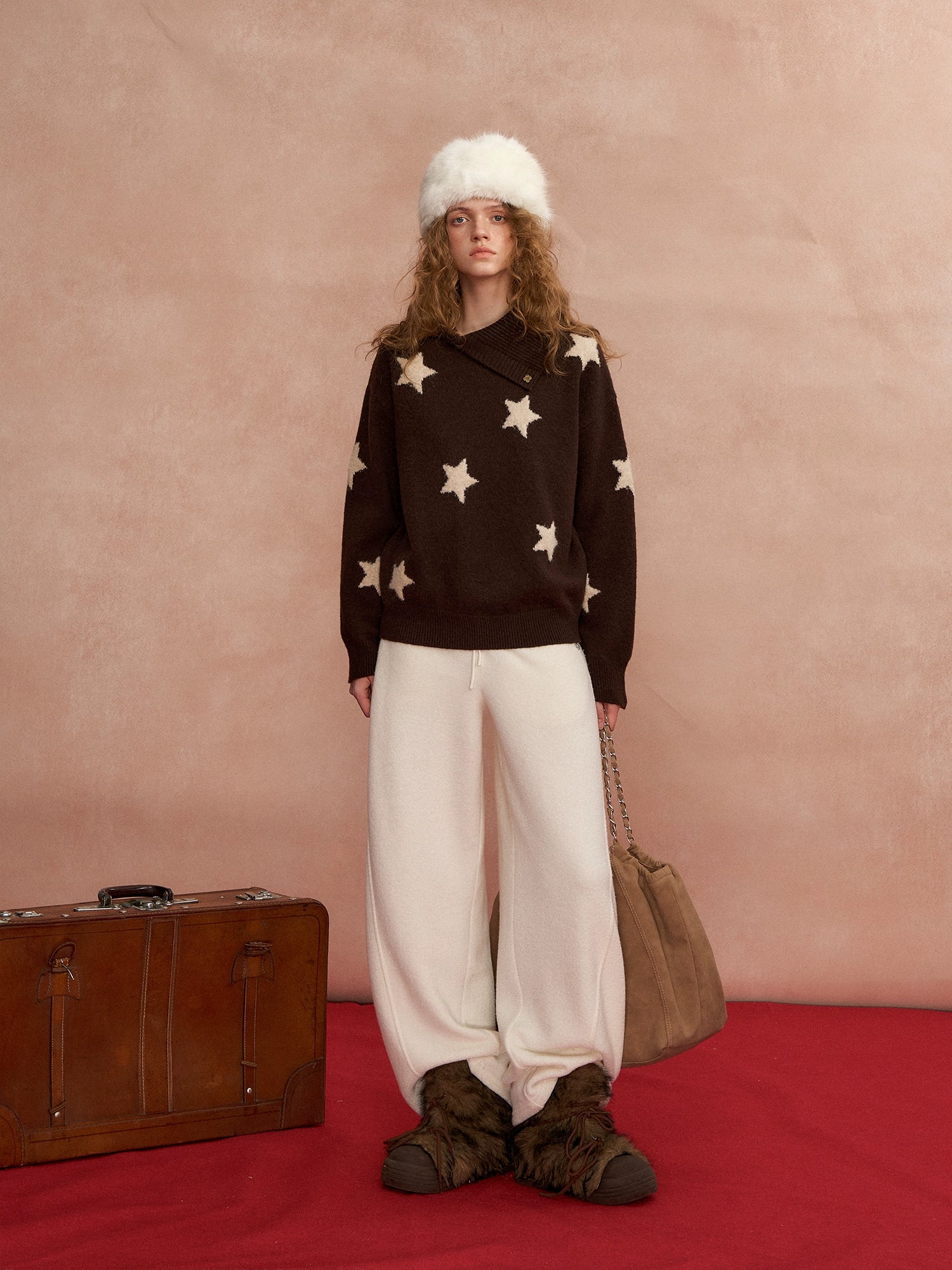 Asymmetric Lapel Star Sweater