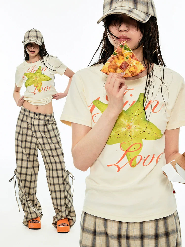 Fruit  Printed Rhinestone T-shirt