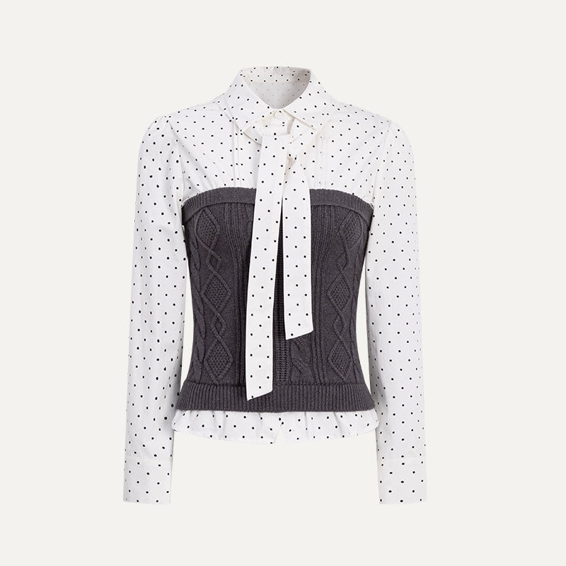Polka-Dot Preppy Shirt & Skirt Set