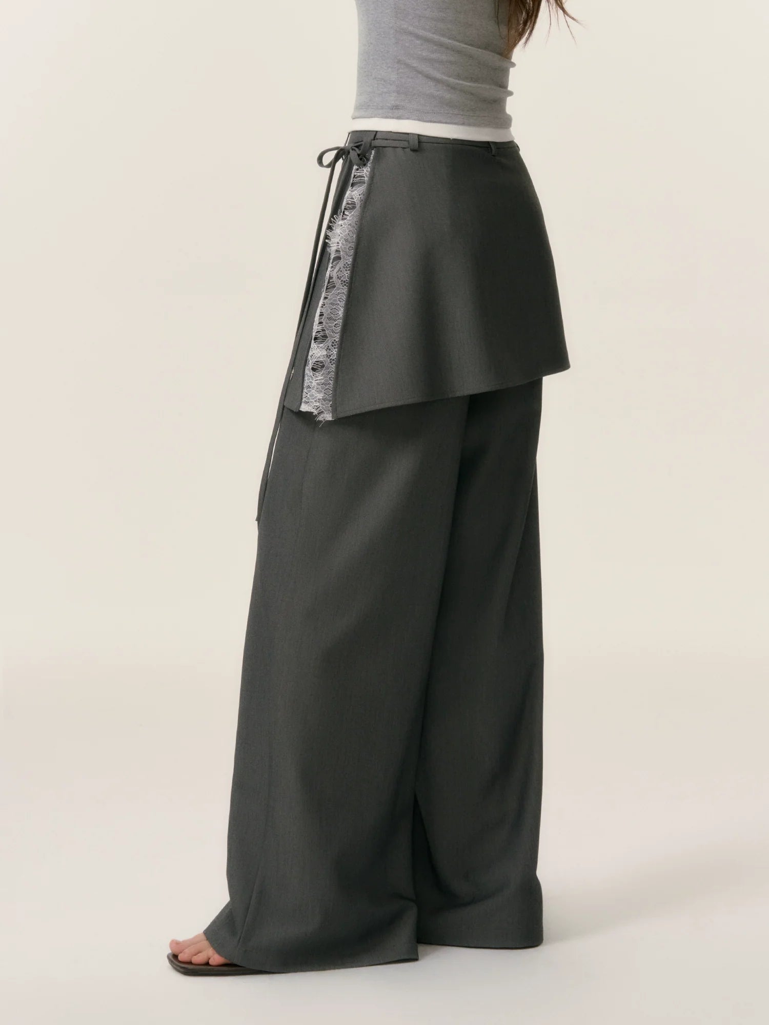Patchwork Fake Two-Piece Wide-Leg Suit Pants