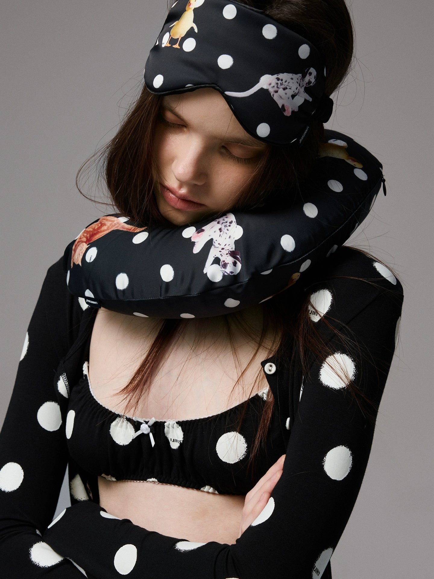 Polka Dot Contrast Knit Cardigan & Lounge Pants Set