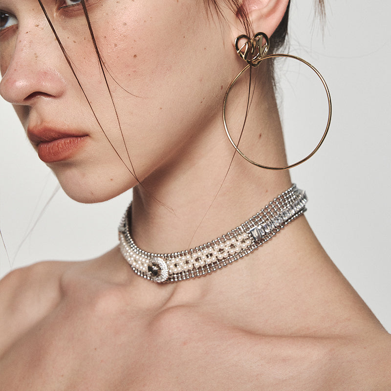 Retro Woven Pearl Buckle Bead Choker