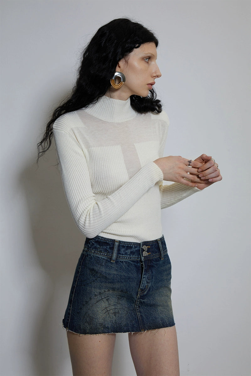 Ivory Cross-Lattice Knitted Sweater