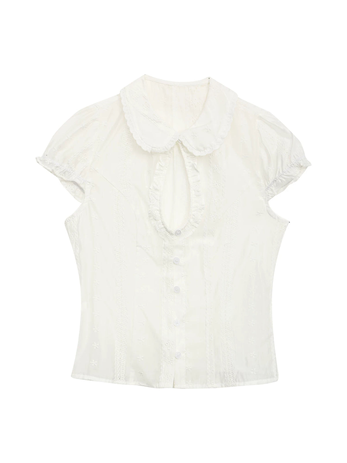 Eyelet Doll Collar Blouse & Skirt Set